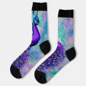 Whimsical Lila Peacock mit Schwanz Feathers Socken (Linkes Detail)