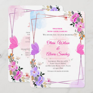 Whimsical lila rosa florale Rose Gold Hochzeits Ei Einladung