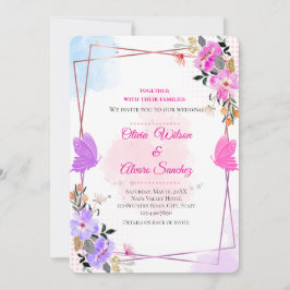 Whimsical lila rosa florale Rose Gold Hochzeits Ei Einladung