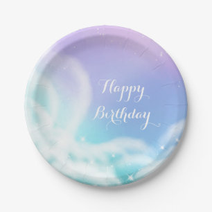 Whimsical Lila Rosa Glitzerwolken Babyparty Pappteller