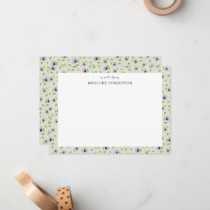 Whimsical Lila Sonnenblumen Light Green Monogram Mitteilungskarte