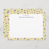 Whimsical Lila Sunblumen Hellgelbe Monogramm Mitteilungskarte (Vorne/Hinten)