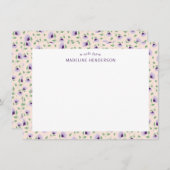Whimsical Lila Sunflores Light Pink Monogram Mitteilungskarte (Vorne/Hinten)