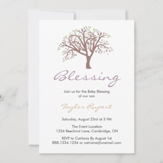 Whimsical Lila Tree Baby Sessing Einladung (Vorderseite)