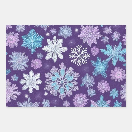 Whimsical Lila und Blue Snowflakes Weihnachten Geschenkpapier Set (Vorderseite 3)