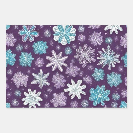 Whimsical Lila und Blue Snowflakes Weihnachten Geschenkpapier Set (Vorderseite 2)