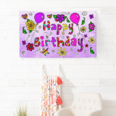 Whimsical Lila und Pink Happy Birthday Girl's Ba Banner (Insitu)