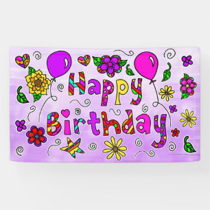 Whimsical Lila und Pink Happy Birthday Girl's Ba Banner
