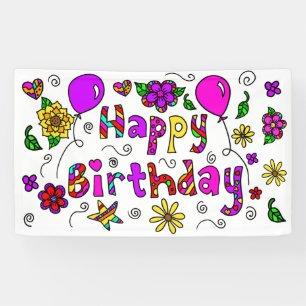 Whimsical Lila und Pink Happy Birthday Girl's Banner