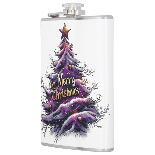 Whimsical Lila Weihnachtsbaumflasche Flachmann (Links)