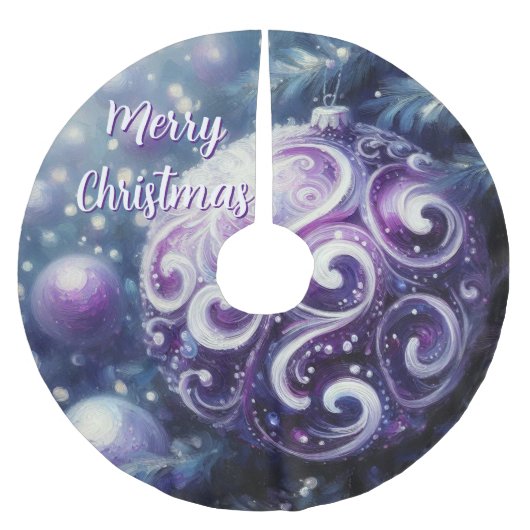 Whimsical Lila White Ornament Wirbel Saison Polyester Weihnachtsbaumdecke (Vorderseite)