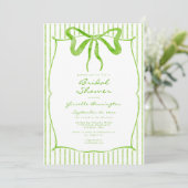 Whimsical Lime Watercolor Bow Stripe Bridal Shower Einladung (Stehend Vorderseite)
