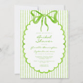 Whimsical Lime Watercolor Bow Stripe Bridal Shower Einladung (Vorderseite)