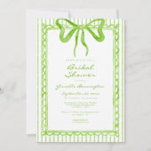 Whimsical Lime Watercolor Bow Stripe Bridal Shower Einladung (Vorderseite)