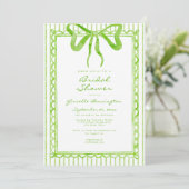 Whimsical Lime Watercolor Bow Stripe Bridal Shower Einladung (Stehend Vorderseite)