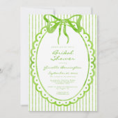Whimsical Lime Watercolor Bow Stripe Bridal Shower Einladung (Vorderseite)