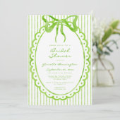 Whimsical Lime Watercolor Bow Stripe Bridal Shower Einladung (Stehend Vorderseite)