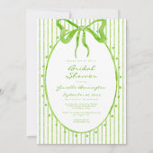 Whimsical Lime Watercolor Bow Stripe Bridal Shower Einladung (Vorderseite)