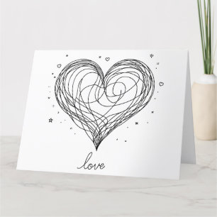 Whimsical Line Art Herz mit "Liebe" Dankeskarte
