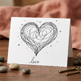 Whimsical Line Art Herz mit "Liebe" Dankeskarte
