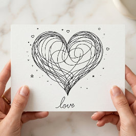 Whimsical Line Art Herz mit "Liebe" Postkarte