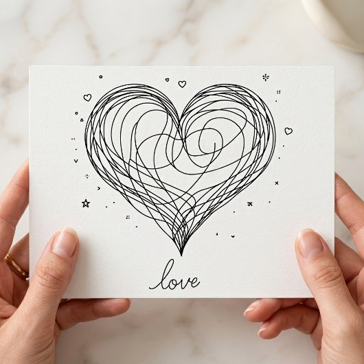Whimsical Line Art Herz mit "Liebe" Postkarte