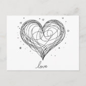 Whimsical Line Art Herz mit "Liebe" Postkarte (Vorderseite)