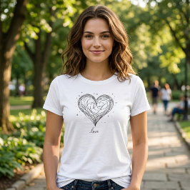 Whimsical Line Art Herz mit "Liebe" T-Shirt