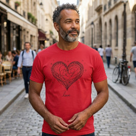 Whimsical Line Art Herz mit "Liebe" T-Shirt