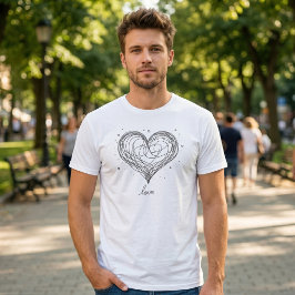 Whimsical Line Art Herz mit "Liebe" T-Shirt