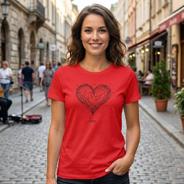 Whimsical Line Art Herz mit "Liebe" T-Shirt