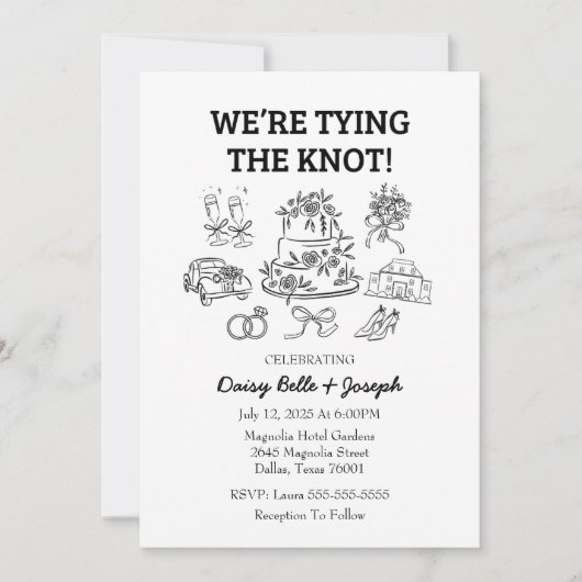 Whimsical Line Art Hochzeit Einladung (Vorderseite)