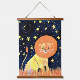Whimsical Lion and Stars Hangposter - Celestia Wandteppich Mit Holzrahmen