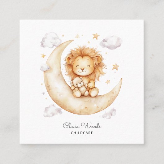 Whimsical Lion Cub Chilcare Business Card Quadratische Visitenkarte (Vorderseite)