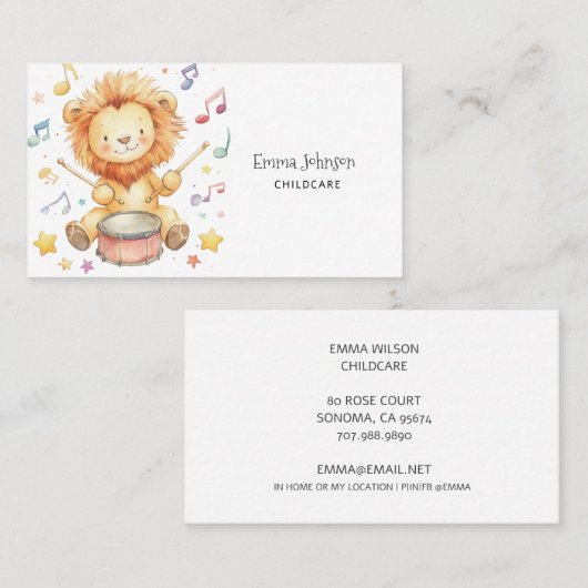 Whimsical Lion Cub Chilcare Business Card Visitenkarte (Vorne/Hinten)