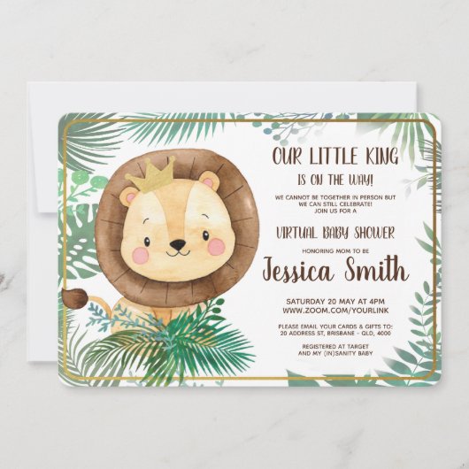 Whimsical Lion Themed Party | Virtual Baby-Dusche Einladung (Vorderseite)