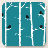 Whimsical Little Black Birds and White Birch Trees Untersetzer (Vorderseite)
