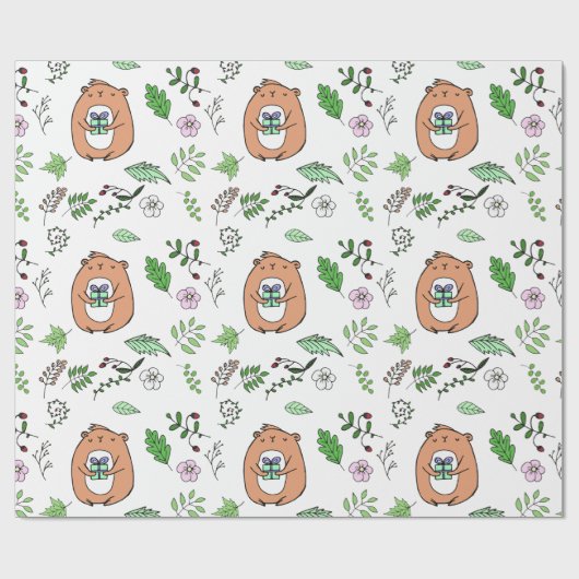 Whimsical Little Brown Bear and forest Blätter Geschenkpapier (Flach)
