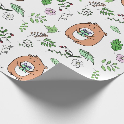 Whimsical Little Brown Bear and forest Blätter Geschenkpapier (Ecke)
