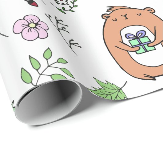 Whimsical Little Brown Bear and forest Blätter Geschenkpapier (Rolleneckpunkt)