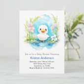Whimsical Little Duck Boy Baby Dusche Einladung (Stehend Vorderseite)