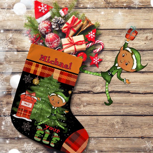 Whimsical Little Elf Boy Christmas Kids Stocking Großer Weihnachtsstrumpf