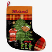 Whimsical Little Elf Boy Christmas Kids Stocking Großer Weihnachtsstrumpf (Vorderseite)