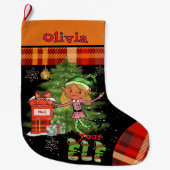 Whimsical Little Elf Girl Kids Christmas Stocking  Großer Weihnachtsstrumpf (Vorderseite)