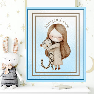 Whimsical Little Girl & Baby Leopard Wall Art Poster