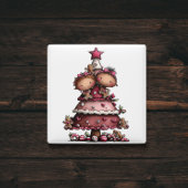 Whimsical Little Girl Pink Christmas Tree Magnet