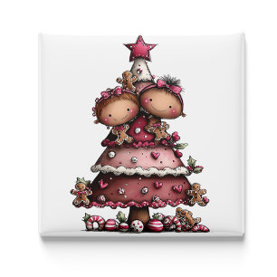 Whimsical Little Girl Rosa Weihnachtsbaum-Magnet Magnet