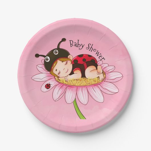 Whimsical Little Ladybug Babydusche Pappteller (Vorderseite)
