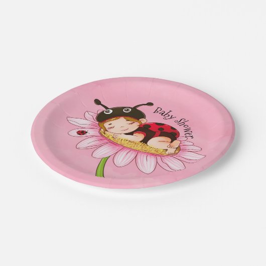 Whimsical Little Ladybug Babydusche Pappteller (Schrägansicht)