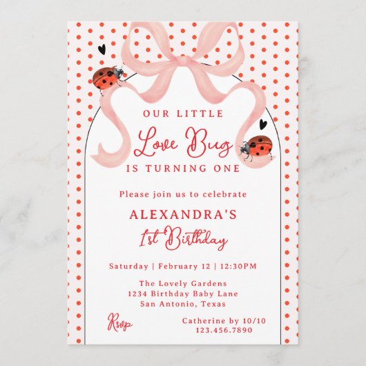 Whimsical Little Love Bug Ladybug 1st Birthday Einladung (Vorderseite)